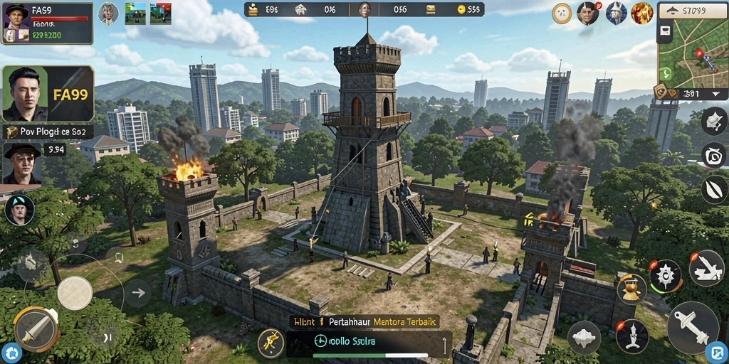 Tampilan seru dari gameplay Tower Defense FA99 dengan menara yang strategis.