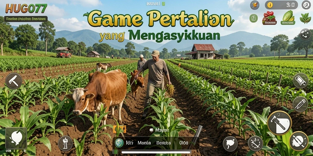 Tampilan menarik dari gameplay HUGO77 saat mengelola lahan pertanian.
