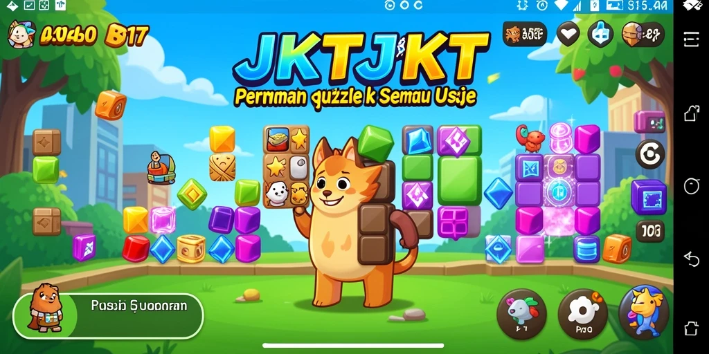Tampilan gameplay JKTJKT dengan berbagai puzzle yang menantang.