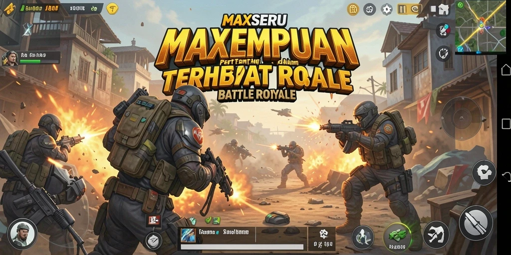 Screenshot gameplay MAXSERU yang intens dalam pertempuran Battle Royale.