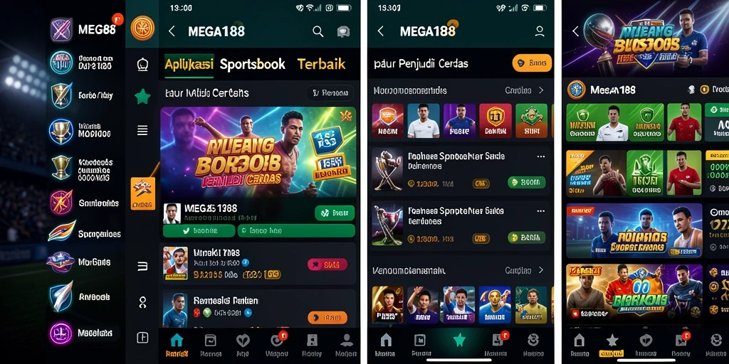 Tampilan menarik dari aplikasi MEGA188 dengan fitur Sportsbook yang lengkap.