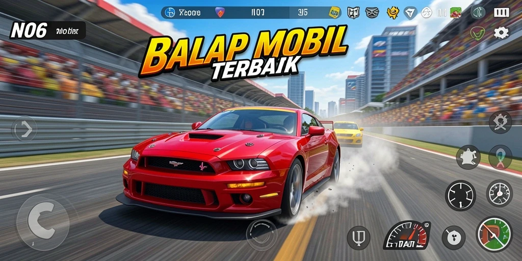 Tangkapan layar N06 menampilkan balapan mobil yang seru dan menegangkan.