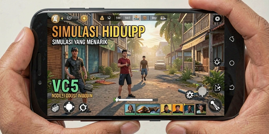 Tampilan permainan <strong>VC5</strong> yang menunjukkan interaksi sosial karakter.