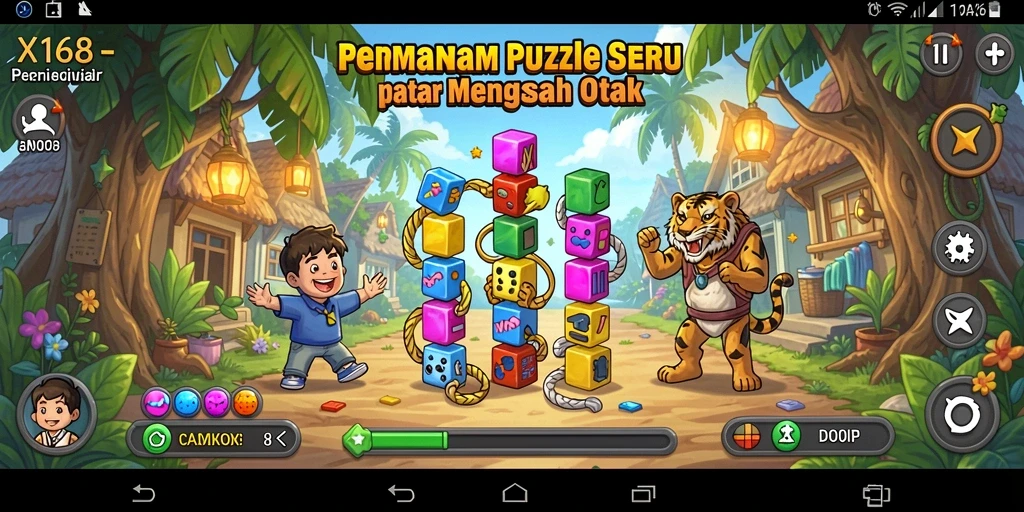 Tampilan gameplay X168 dengan berbagai teka-teki yang menantang.